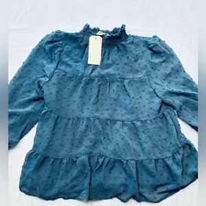 NWT Monteau Los Angeles Blue Blouse Womens Size Small